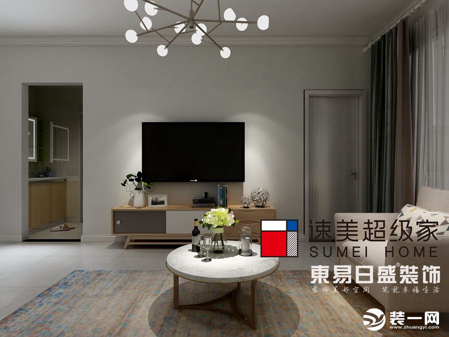 郑州速美超级家装修案例：北欧风格客厅电视背景墙装修