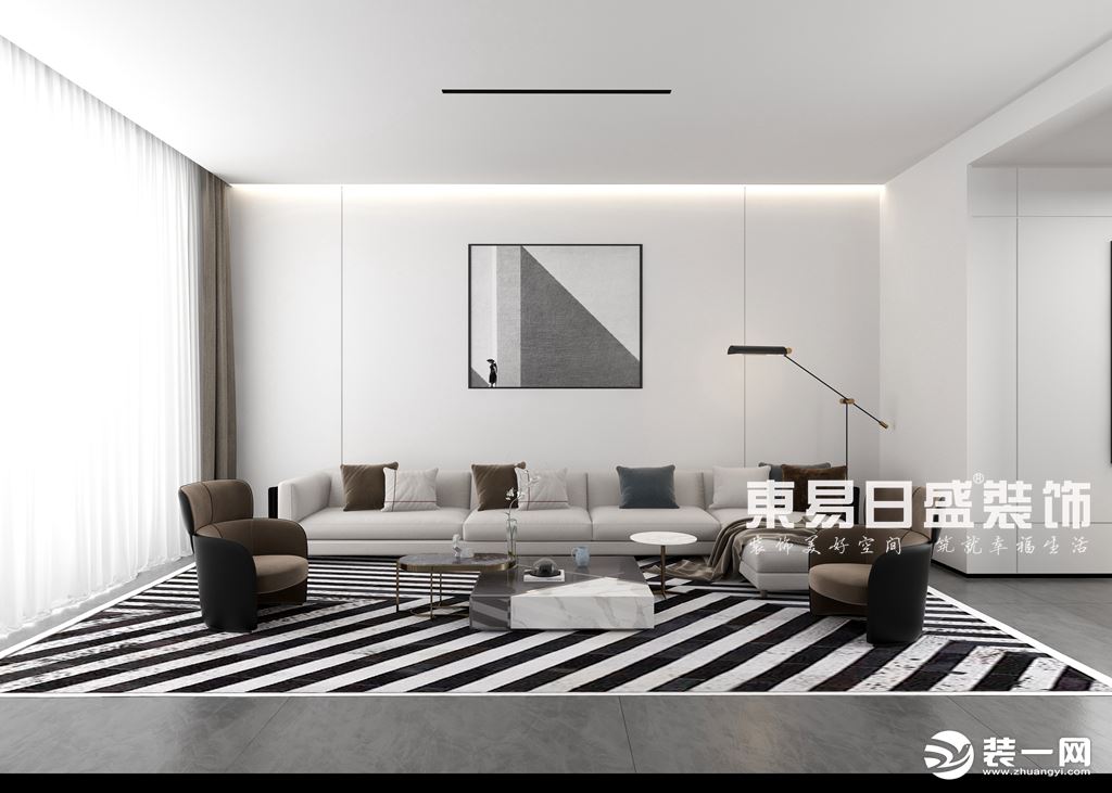郑州装修公司东易日盛装修案例：现代极简风格客厅沙发背景墙装修案例
