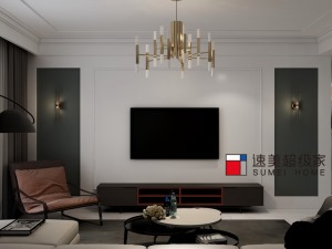 三室两厅装修案例：现代轻奢风格客厅电视背景墙装修