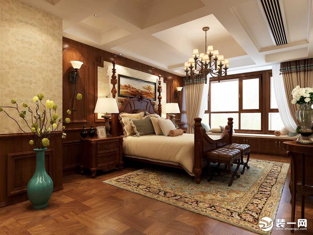 悦龙湾300平别墅美式风格卧室装修效果图