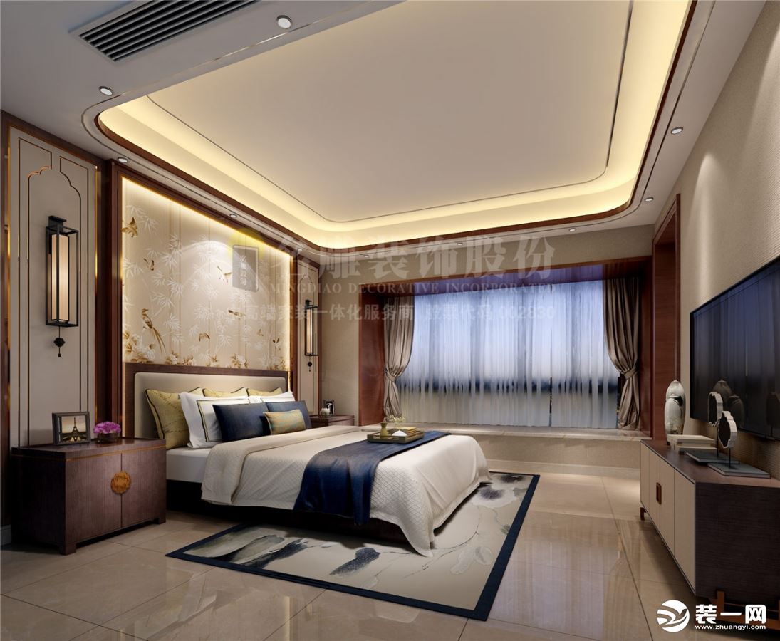 东莞松山湖观园-新中式-150㎡三居室-半包20万-卧室装修效果图