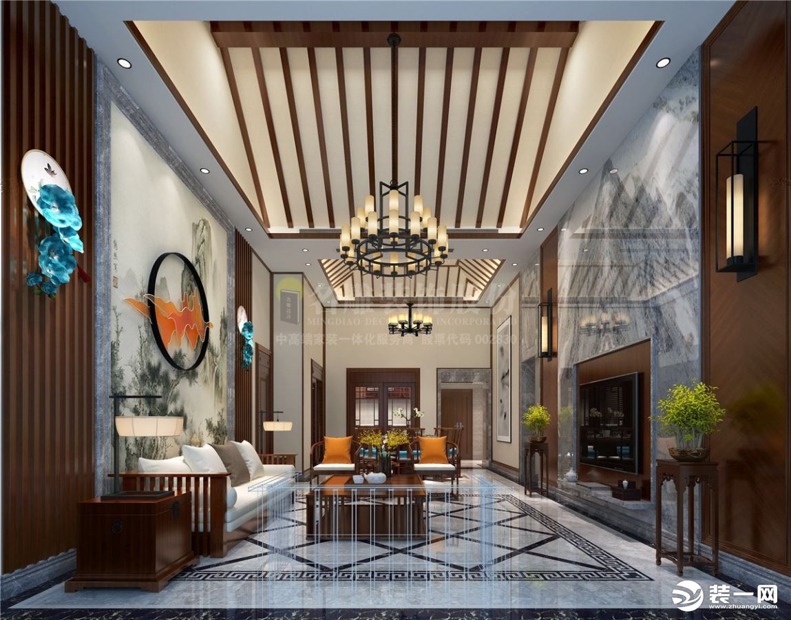 东莞龙光城-新中式-平层-客厅装修效果图