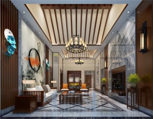 东莞龙光城-新中式-平层-客厅装修效果图