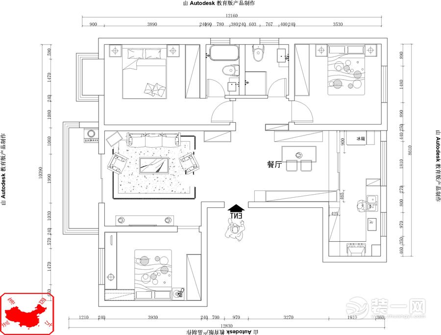郑州天伦庄园三居室189平美式设计平面方案