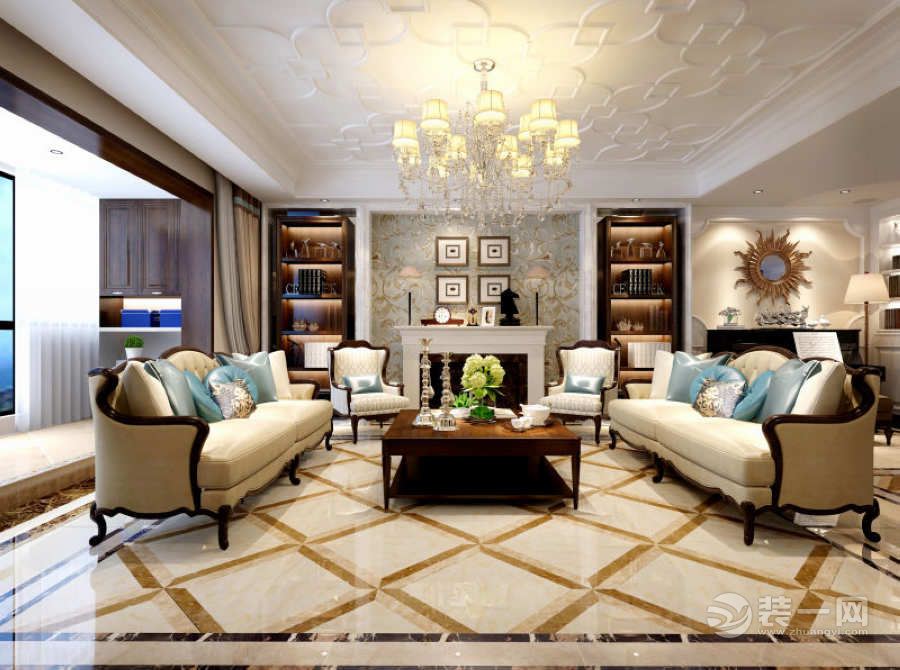 中登家园180平欧式设计 客厅沙发墙