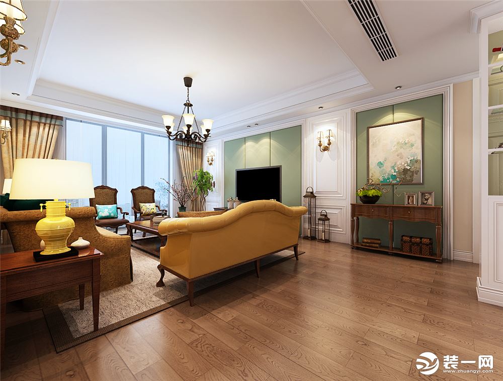 天下锦城130平方美式风格方案客厅效果图
