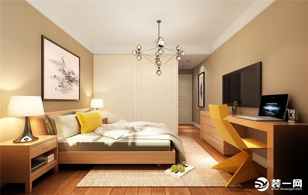 中海滨湖公馆113平方现代风格三室居设计卧室方案效果图