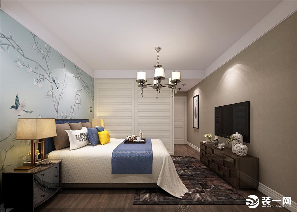 中海滨湖公馆113平方现代风格三室居设计卧室方案效果图