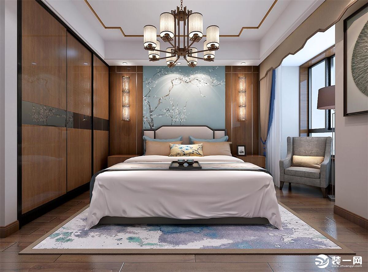 万达华府115平方新中式风格三室居方案报价卧室效果图分享