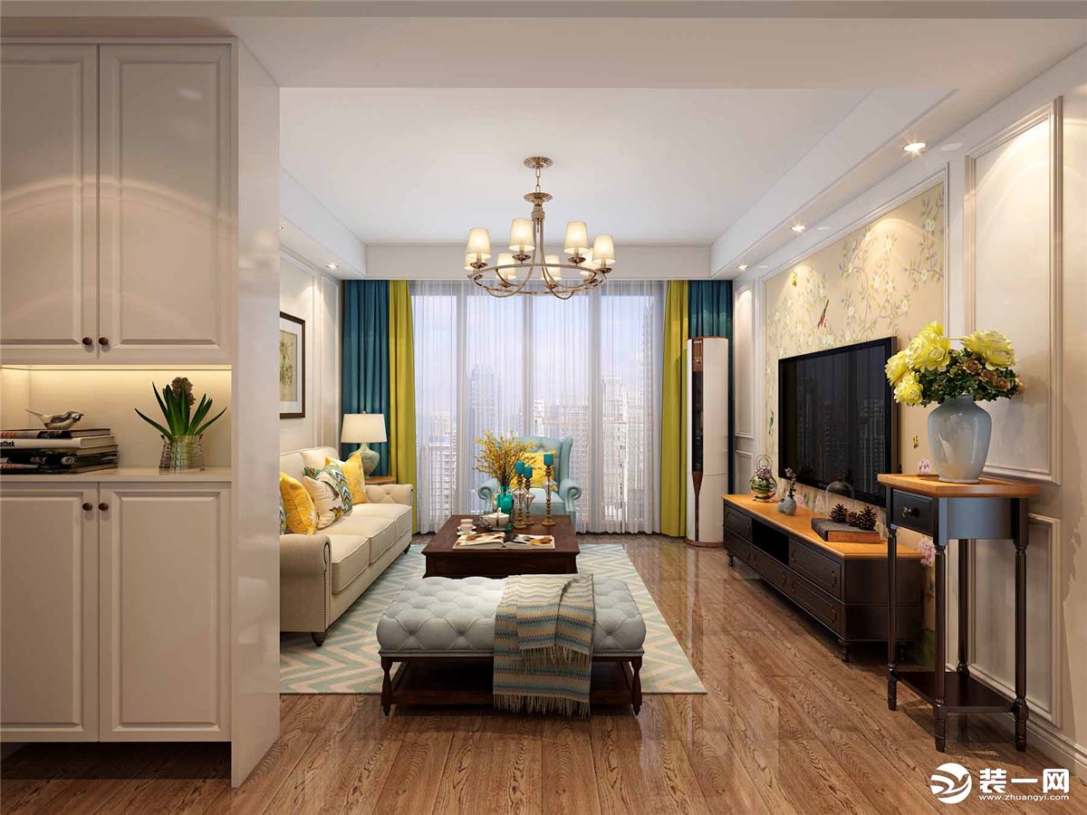 新华御湖上园110平方三室居美式风格方案客厅效果图分享