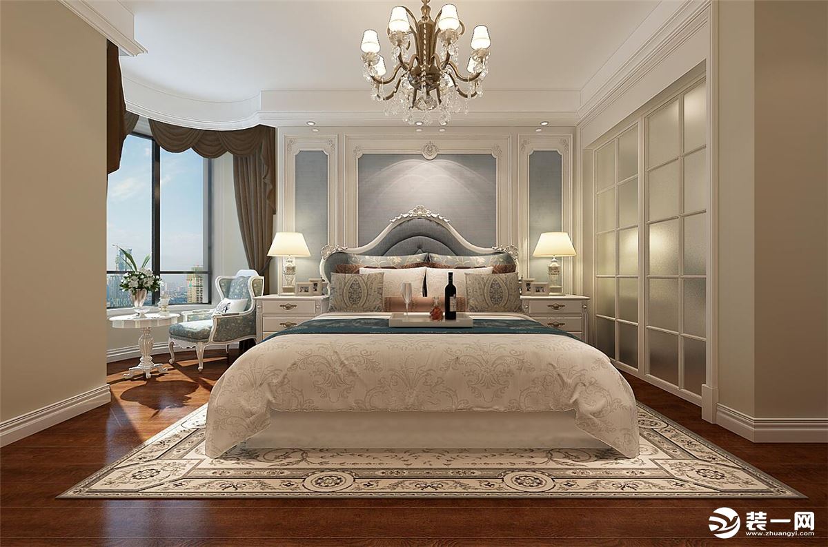 万达文旅城125平方三室居简美风格方案报价卧室效果图分享