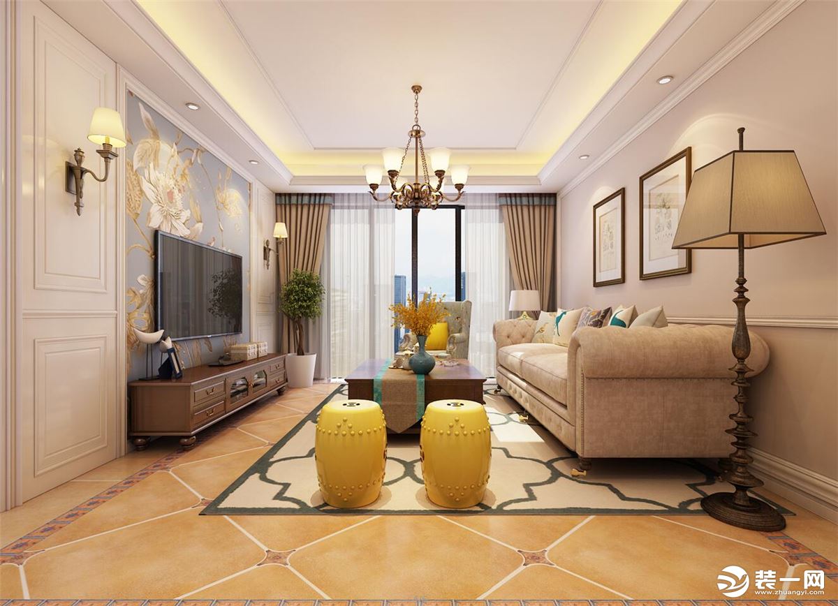 山水装饰设计作品东方名邸123平方三室居方案报价效果图分享
