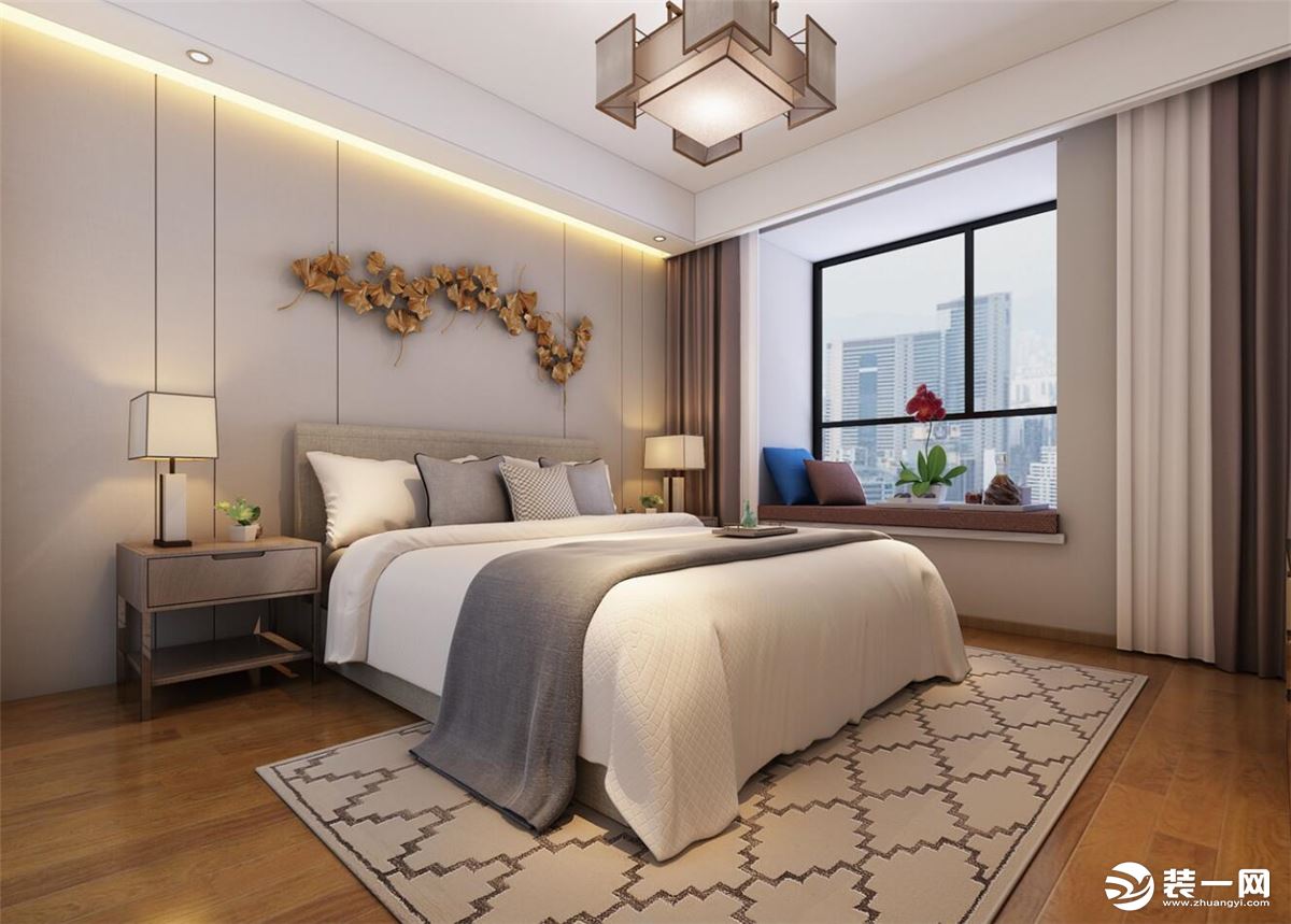 山水装饰设计作品凯旋门130平方新中式风格方案报价卧室效果图分享