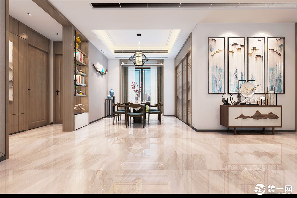 山水装饰设计作品凯旋门245平方新中式风格客厅设计方案报价效果图分享