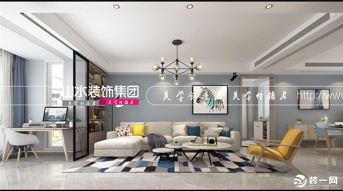 山水裝飾設計作品藍鼎海棠灣現代135平米三室一廳效果圖分享