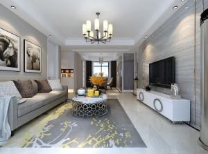 华润桃源里120平方三室居现代风格方案报价客厅效果图分享