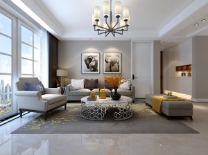华润桃源里120平方三室居现代风格方案报价客厅效果图分享