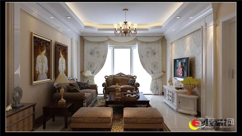 江滨豪园90平三室欧式风格装修效果图客厅