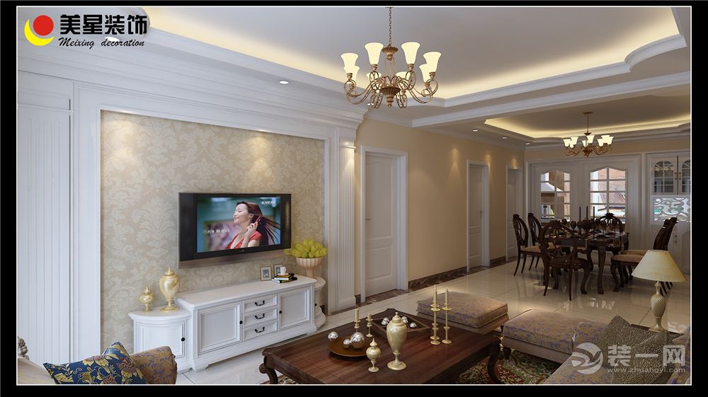 江滨豪园90平三室欧式风格装修效果图电视背景墙