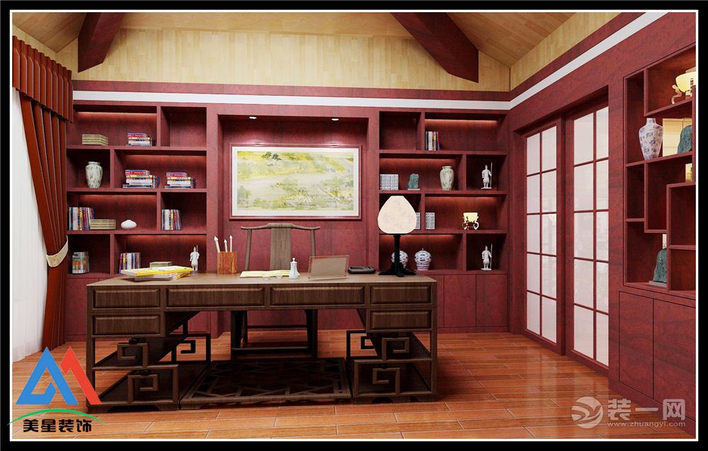 新天地230平别墅中式风格装修效果图书房