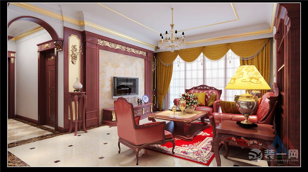 海伦堡100平三室新古典欧式风格装修效果图顶客厅