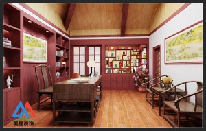 新天地230平别墅中式风格装修效果图书房