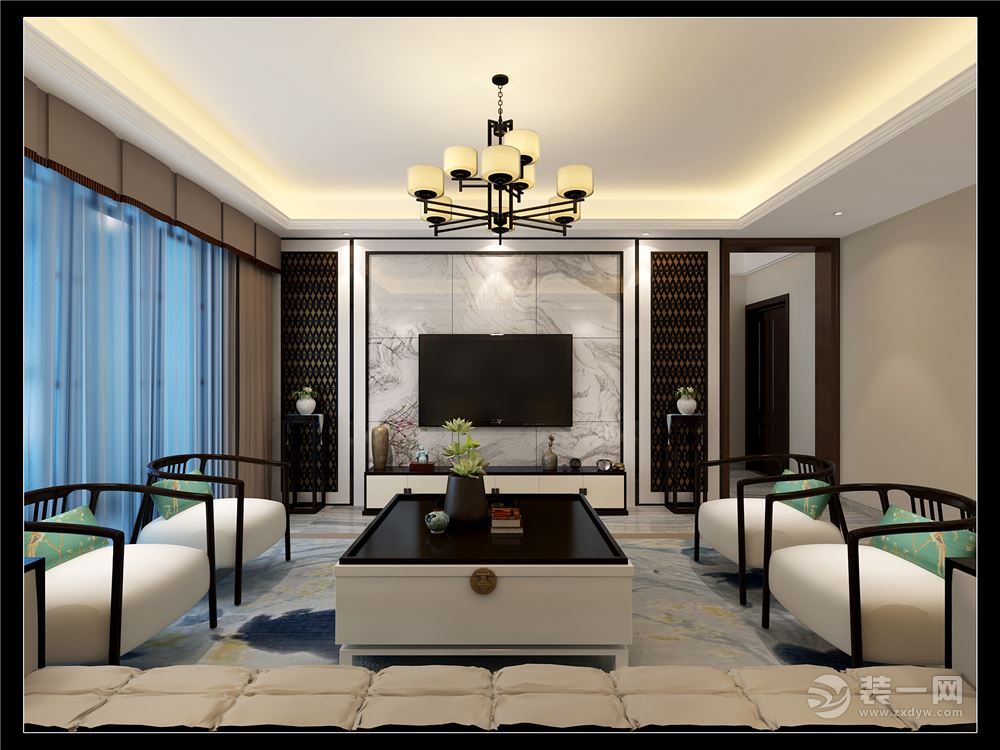 凤凰城140㎡ 新中式风格客厅装修效果图