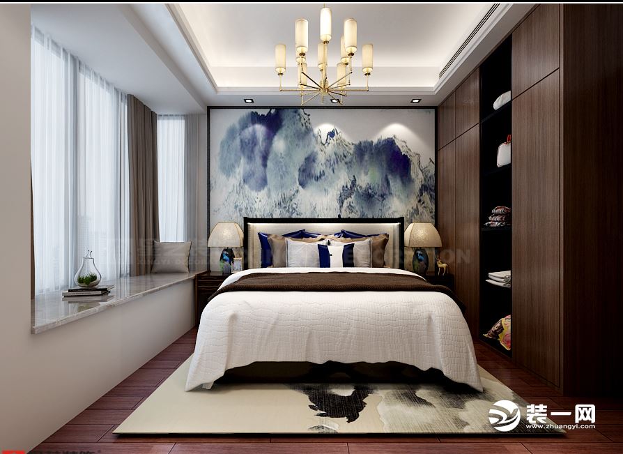 雍景湾134平新中式风格卧室装修效果图