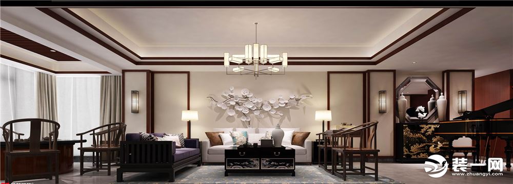 星艺装饰东方明珠新中式风格客厅装修效果图