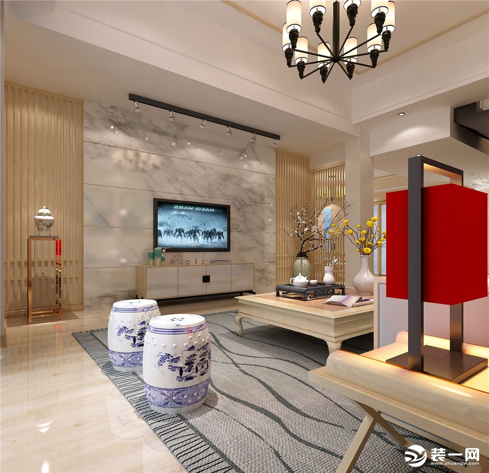 凤景湾330平新中式风格客厅装修效果图
