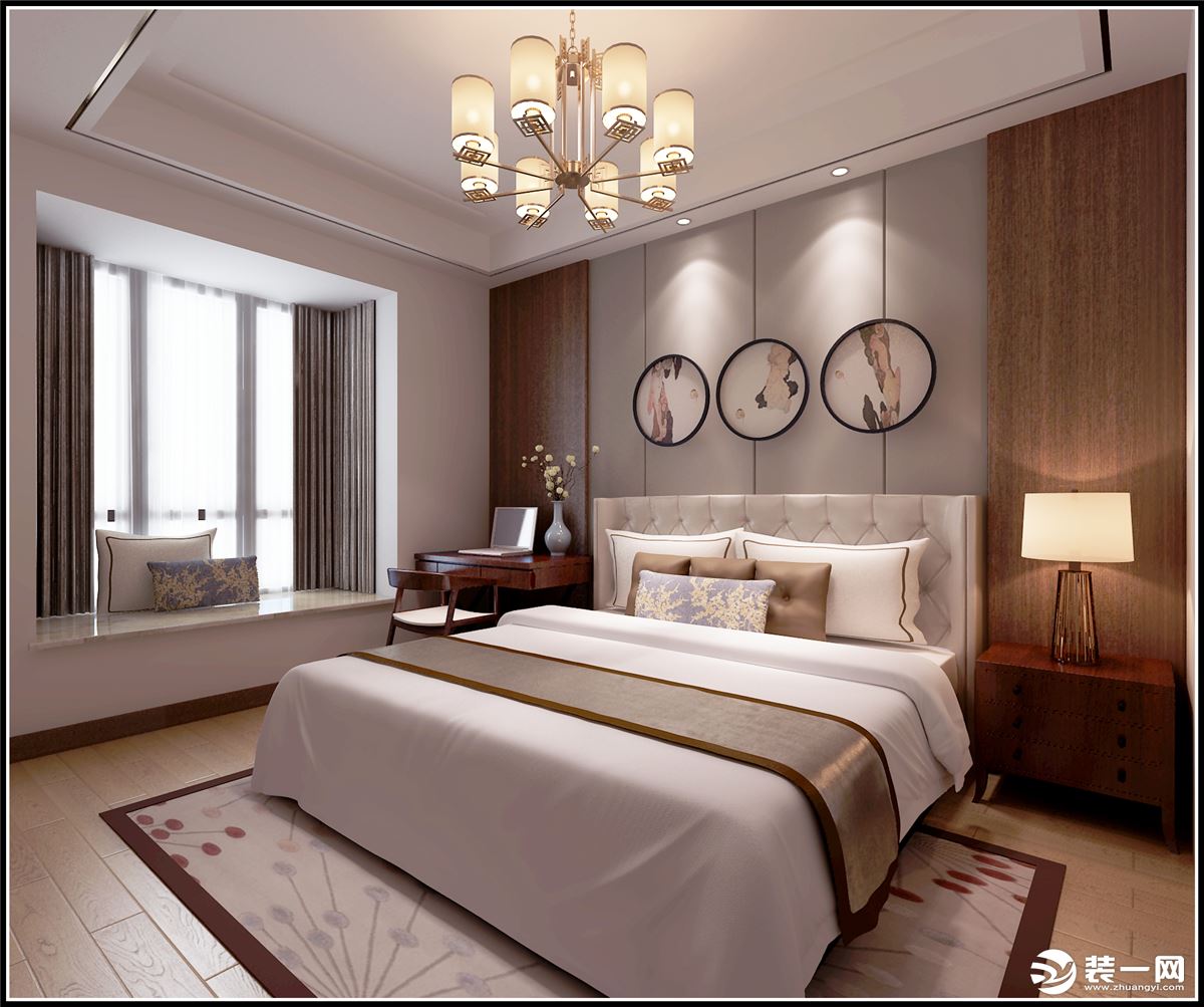 尚城街区90平现代中式卧室装修效果图