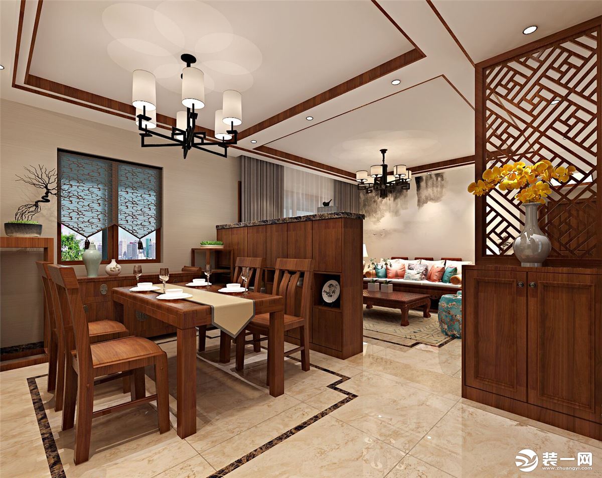 中海国际社区132平新中式餐厅装修效果图