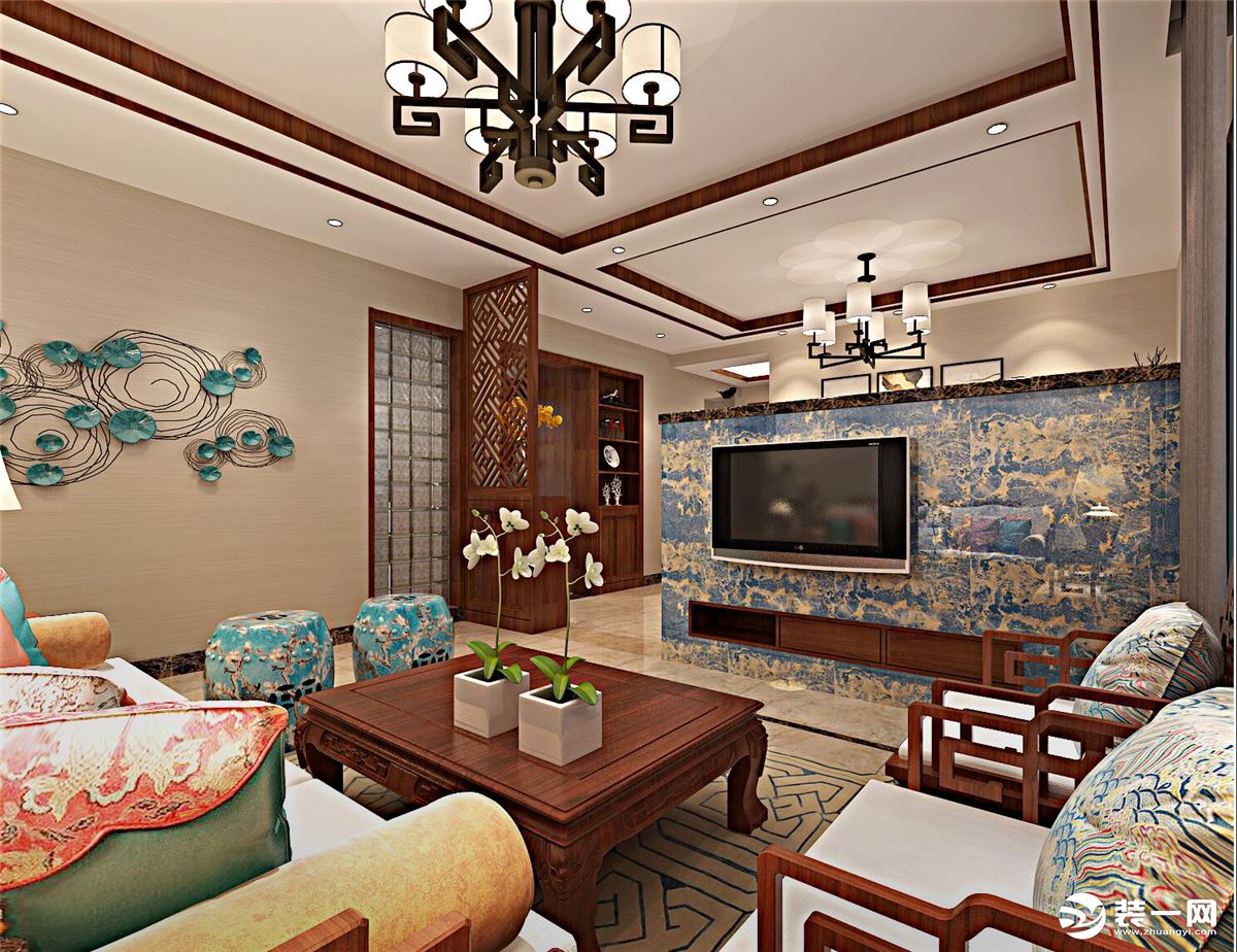 温宝华设计中海国际社区132平新中式客厅装修效果图