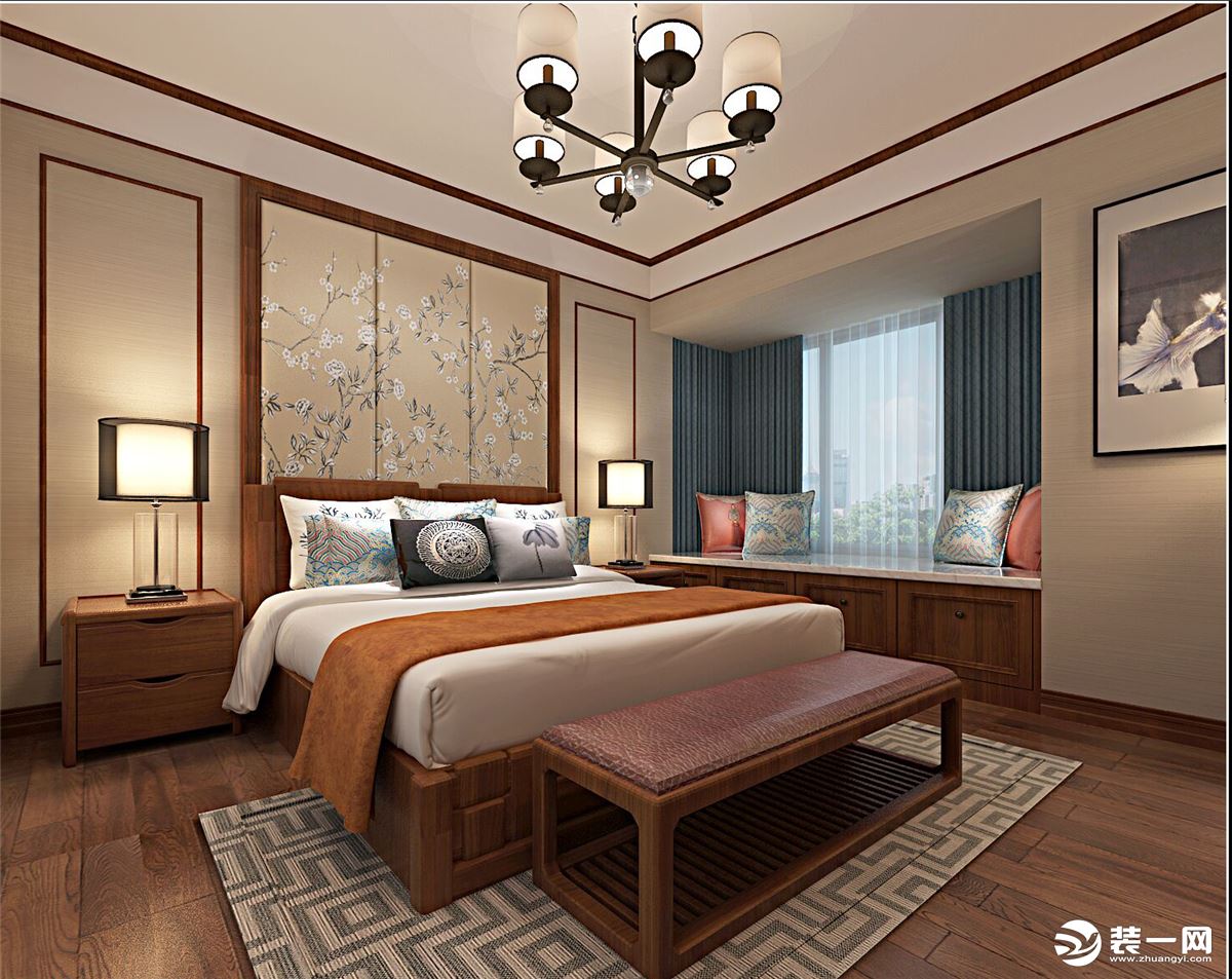 中海国际社区132平新中式卧室装修效果图