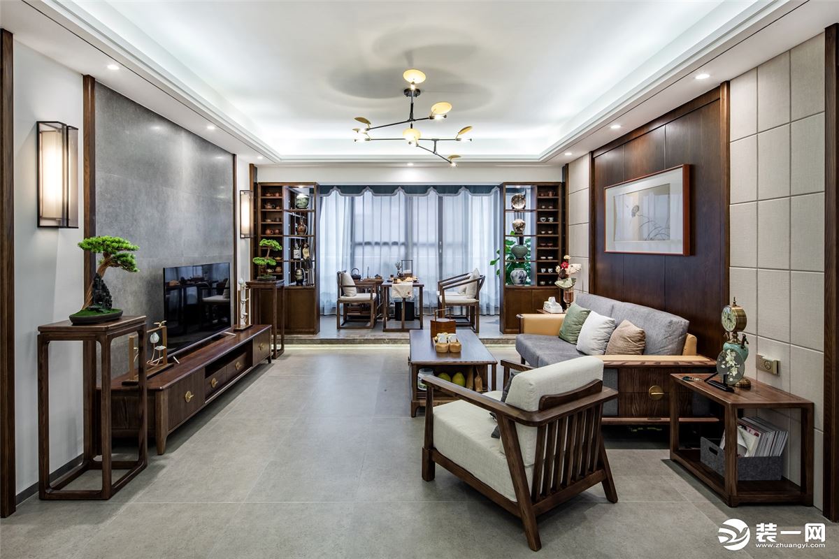 桂西公路局150平新中式风格客厅实景装修案例