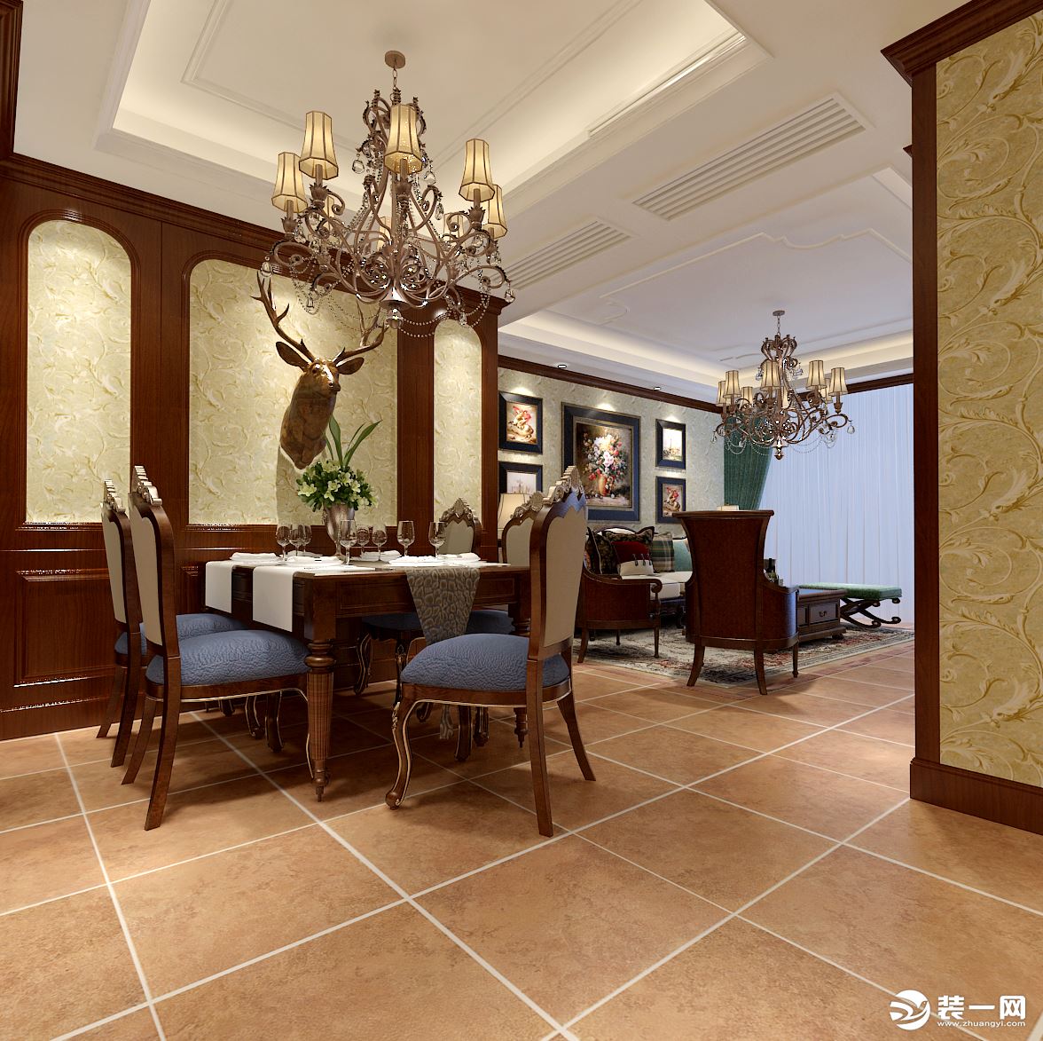 香港园160平美式风格餐厅装修效果图