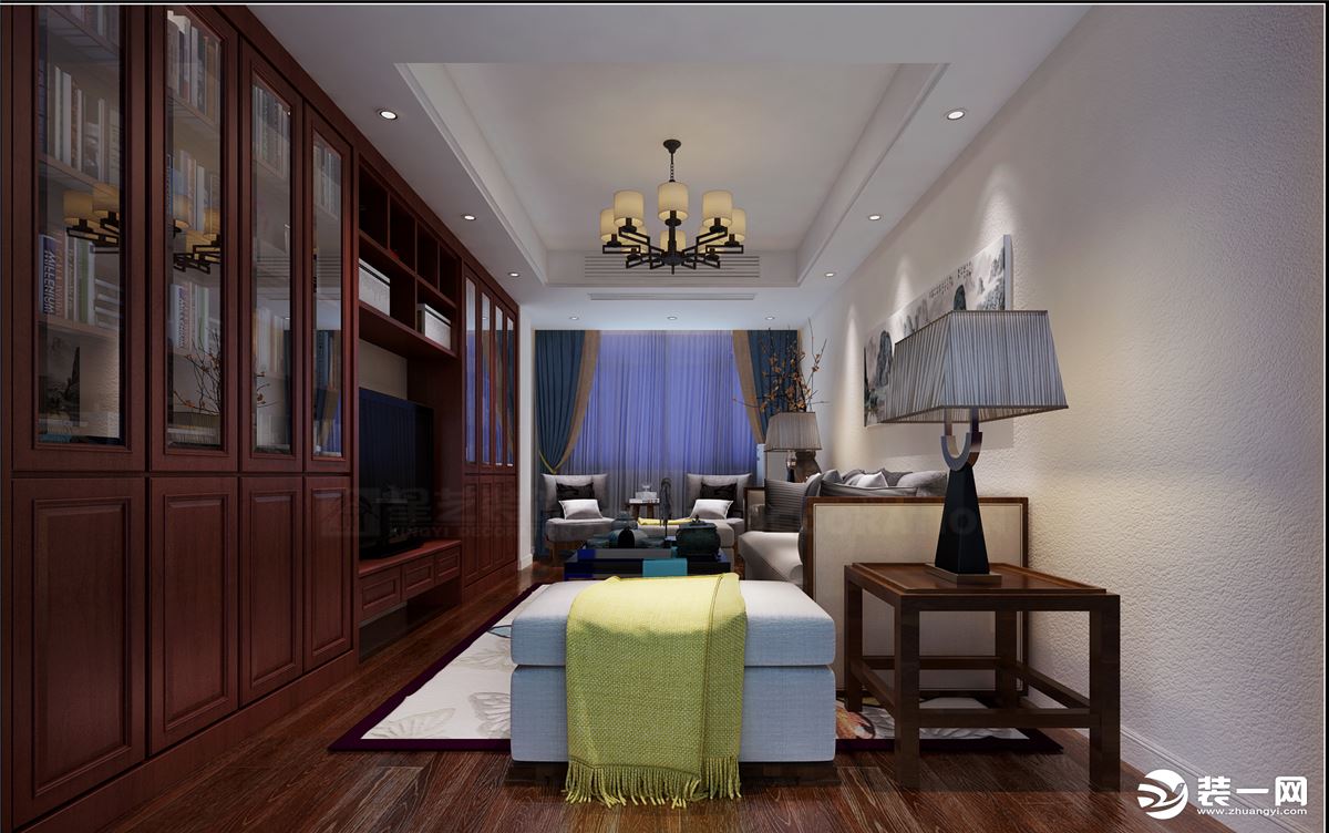 八桂绿城别墅600平中式风格二层客厅装修效果图