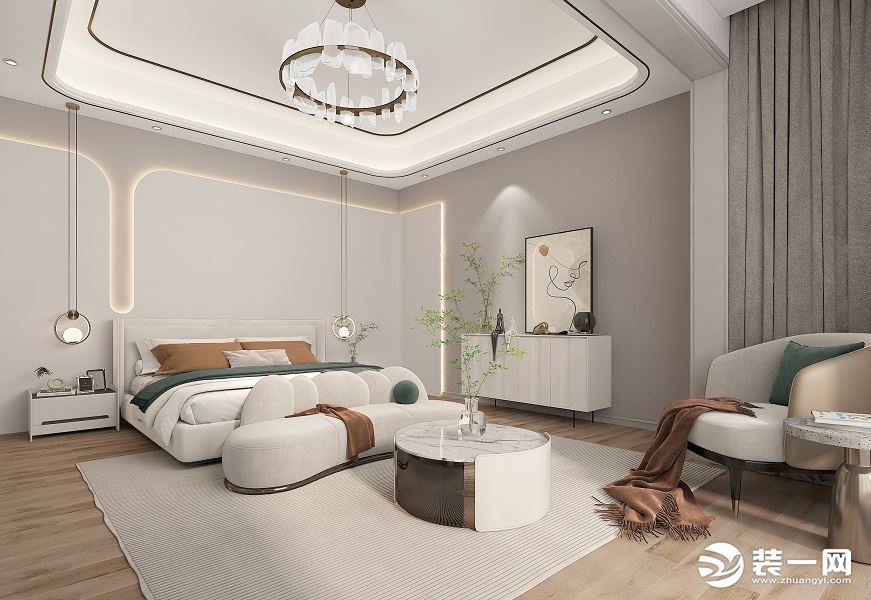 江南院子360平现代中式卧室装修效果图