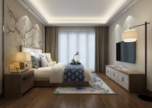 万达茂140新中式风格卧室装修效果图