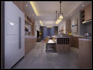 保利领秀前城108平新中式风格餐厅厨房装修效果图