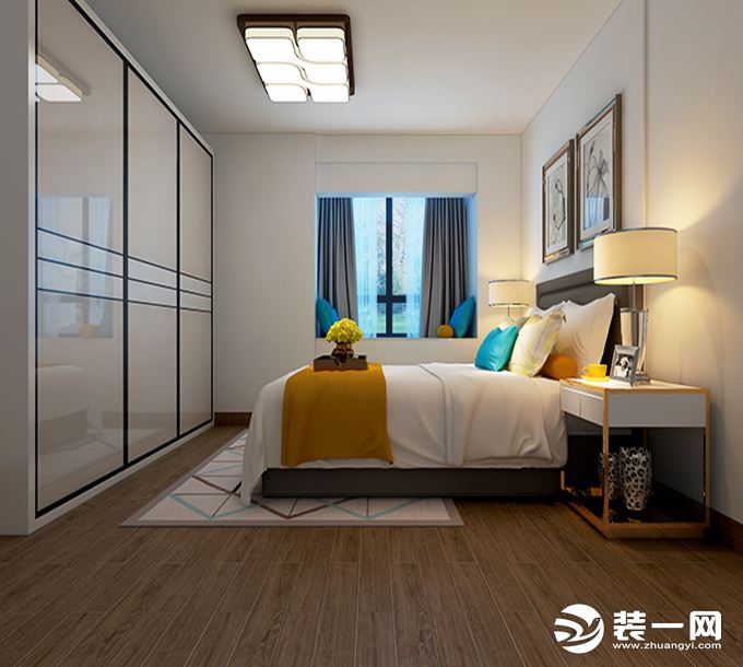 海长流复式loft66平现代效果图卧室