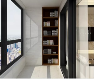 海口滨海幸福里两居室中式装饰效果图书房阳台