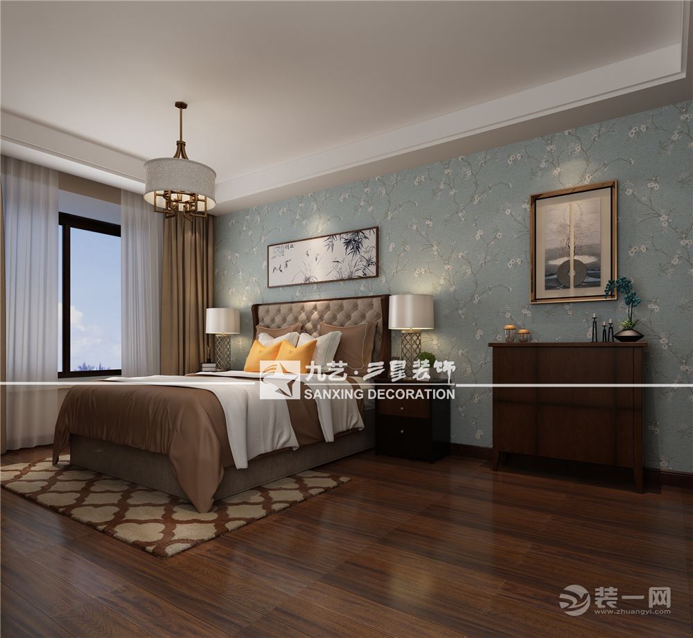 160平三居室新中式风格卧室装修效果图