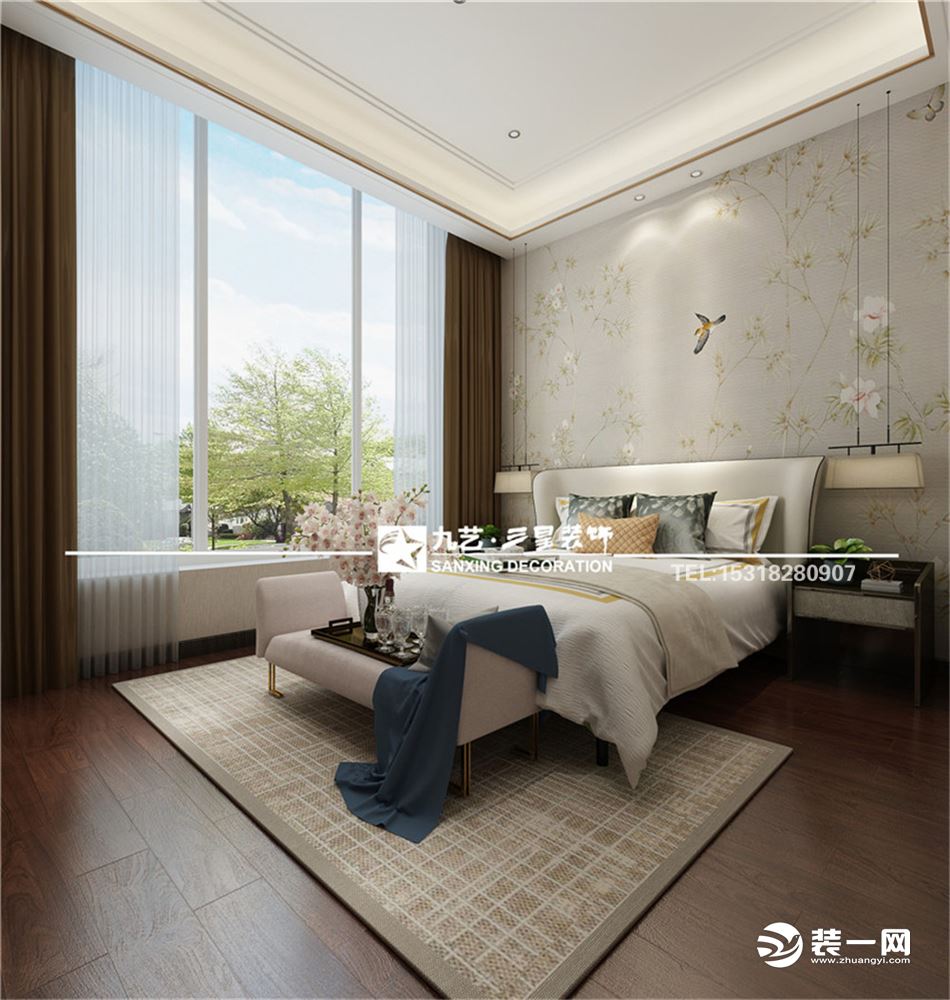 220平大户型新中式风格卧室装修效果图