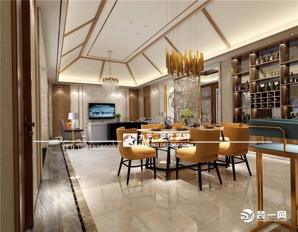 220平大户型新中式风格餐厅装修效果图