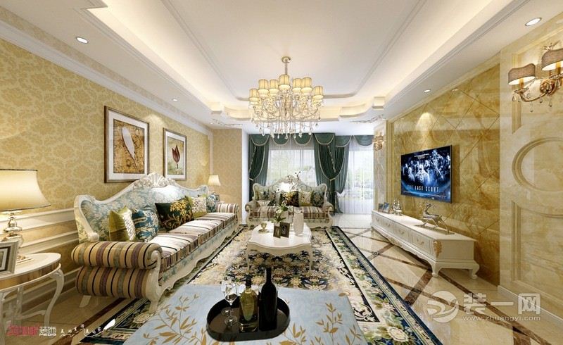 【美的家装饰】 华润中央公园 140m2 四居室 造价16万 欧式 客厅