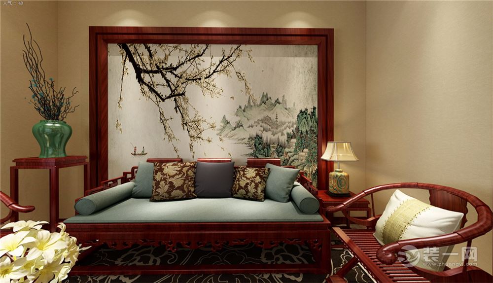 【美的家装饰】银祥翡翠谷  中式风格  沙发墙