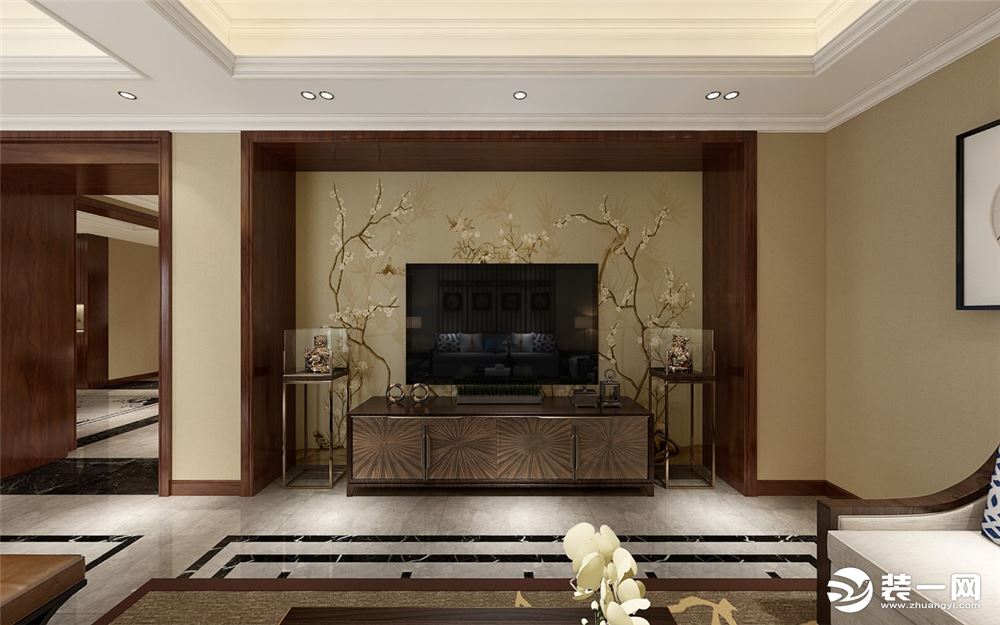 【美的家装饰帝景名苑282㎡大户型新中式风格客厅装修效果图	