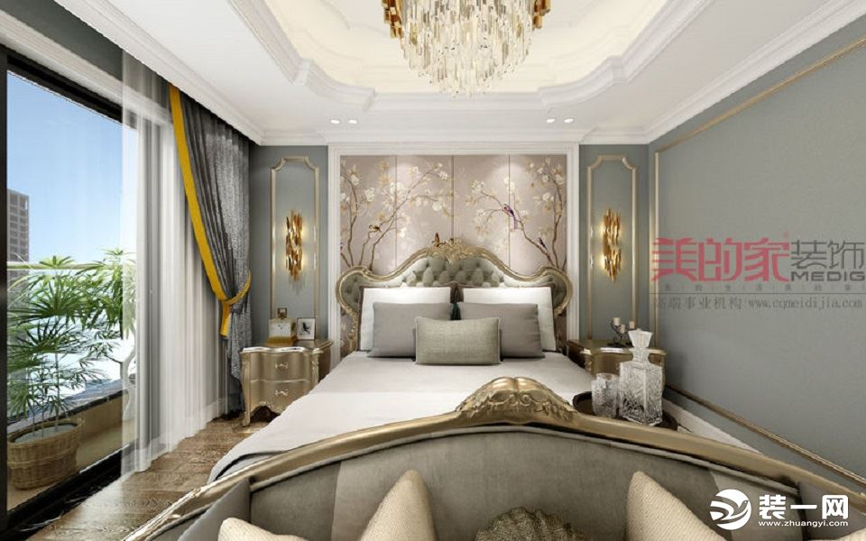 【美的家装饰】珠江城 180㎡大户型轻奢风格卧室装修效果图