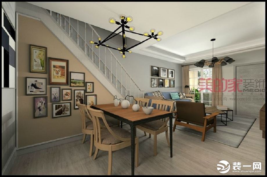 【美的家装饰】保利观塘 65㎡平层欧式风格餐厅及沙发背景墙装修效果图